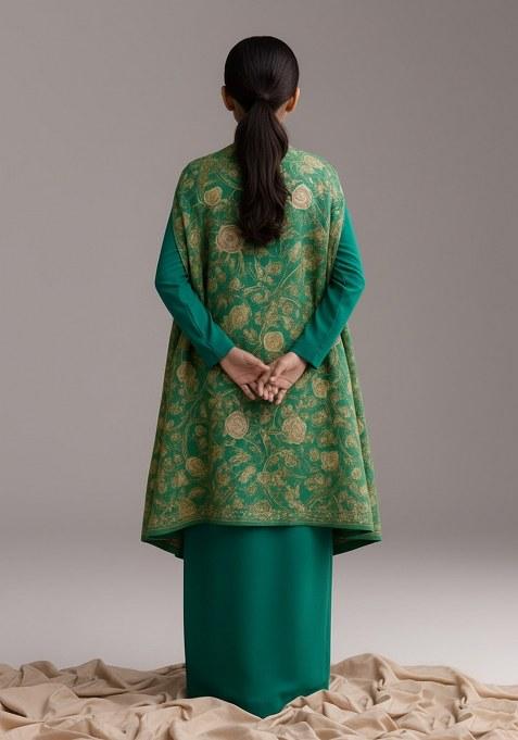 Girls Green Polyester Floral Printed Fusion Set