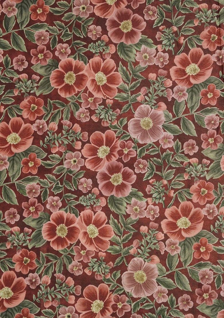 Girls Brown Crepe Floral Printed Fusion Set - Indya