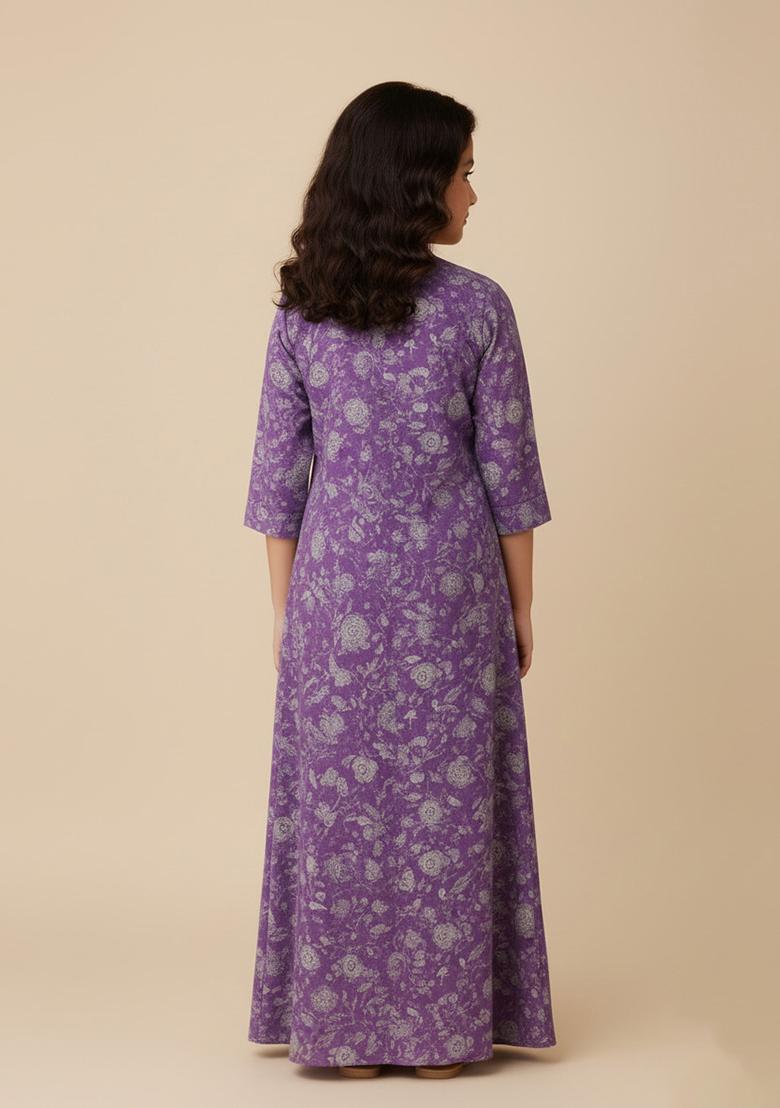 Girls Purple Crepe Floral Printed Fusion Set - Indya