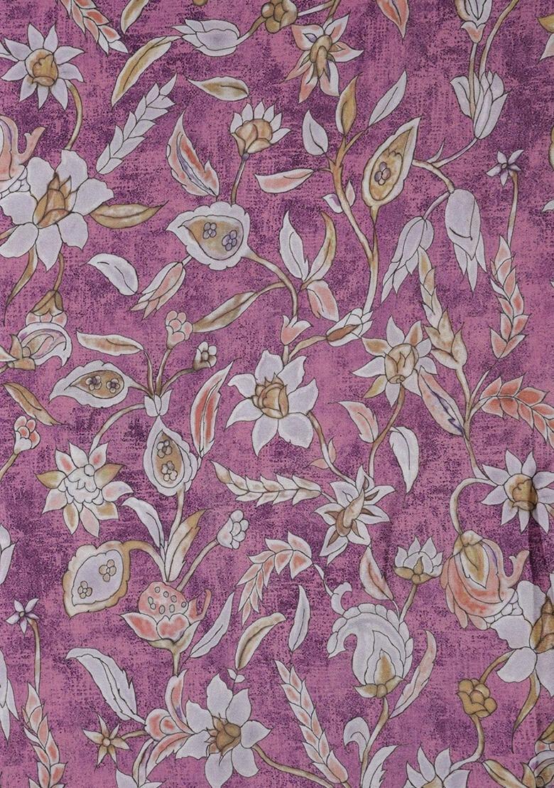 Girls Purple Crepe Floral Printed Fusion Set - Indya