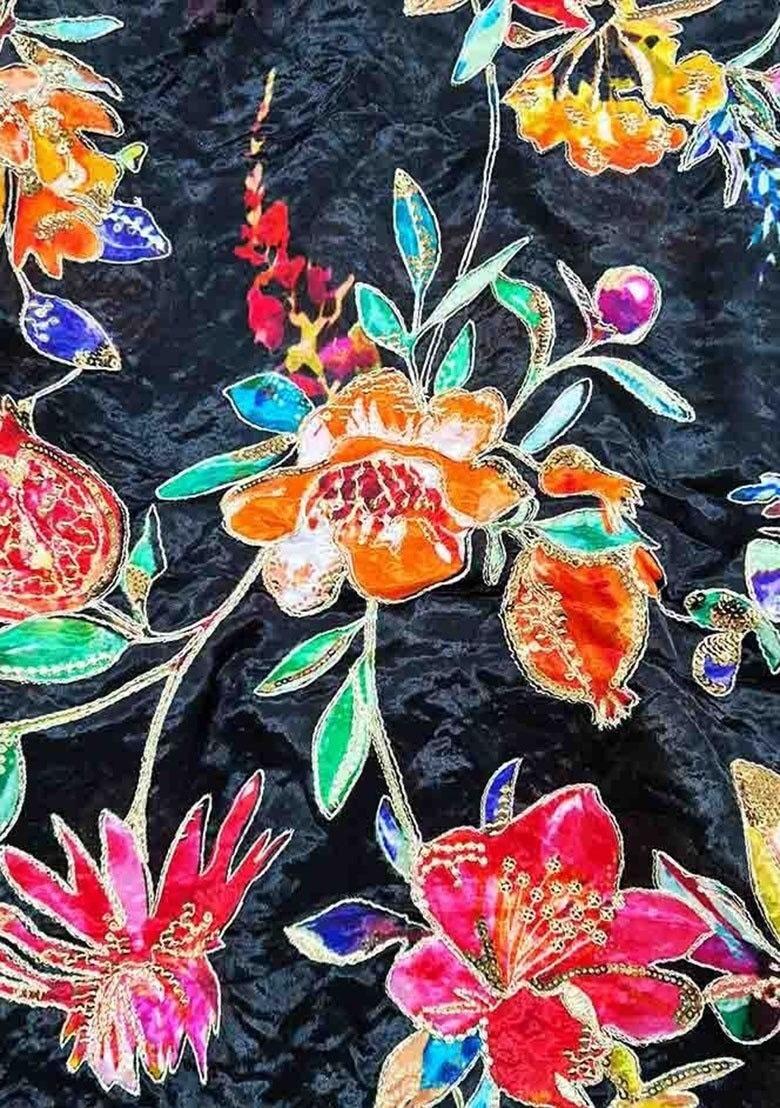 Girls Black Organza Embroidered Lehenga Set - Indya