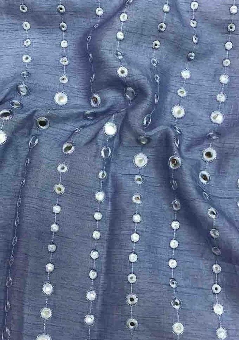 Girls Blue Georgette Embellished Blouse Lehenga Set