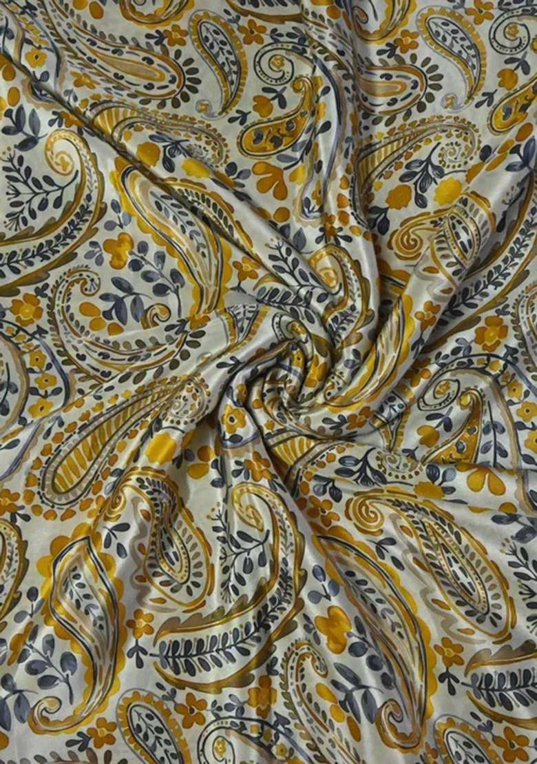 Girls Yellow Crepe Paisley Printed Lehenga Set - Indya