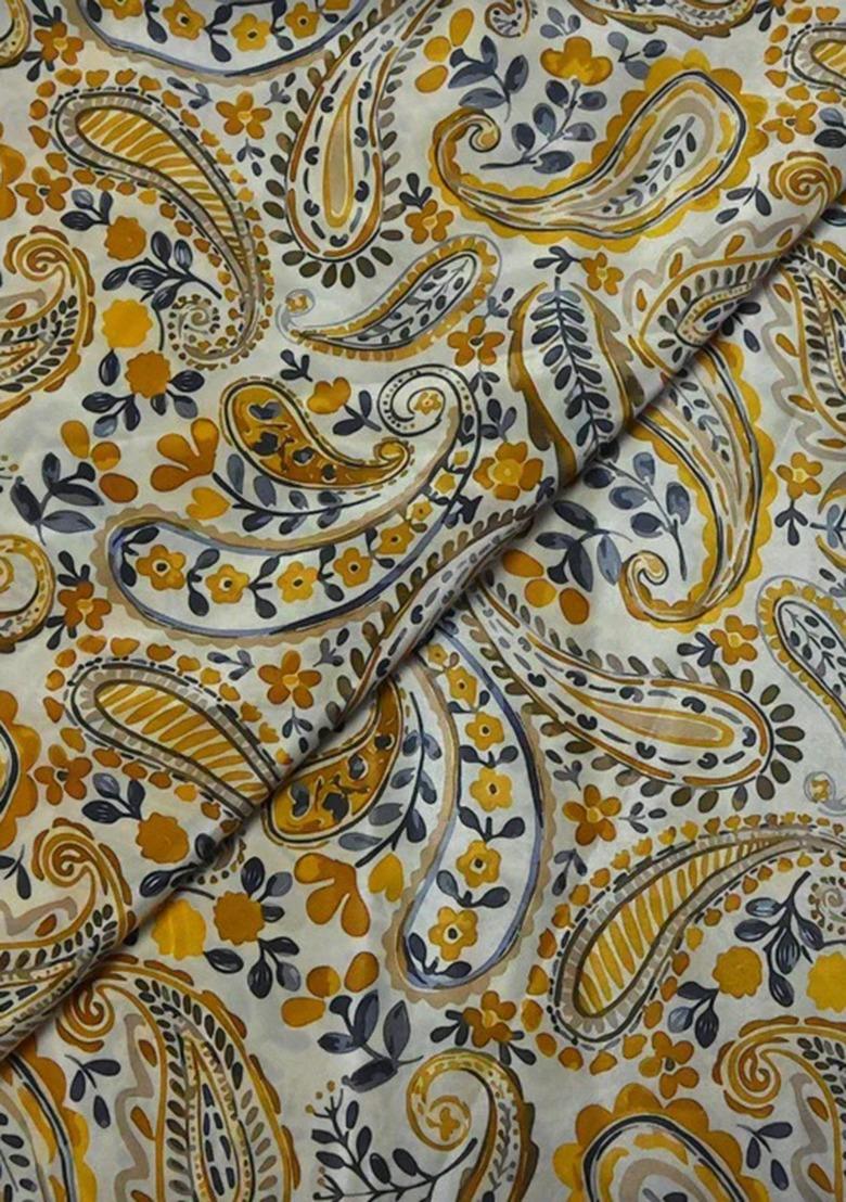 Girls Yellow Crepe Paisley Printed Lehenga Set - Indya