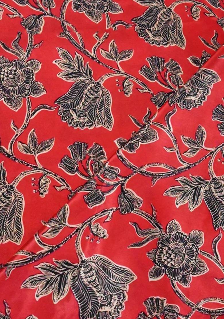 Girls Red Crepe Floral Printed Lehenga Set - Indya