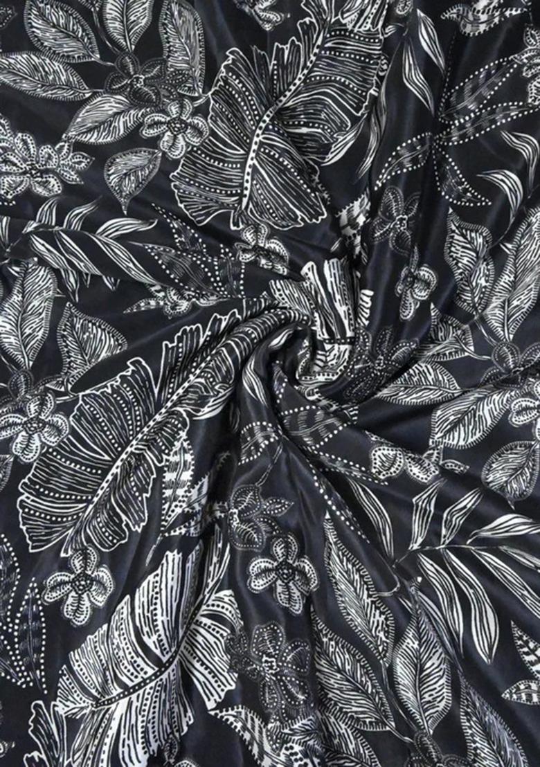 Girls Black Crepe Floral Printed Lehenga Set