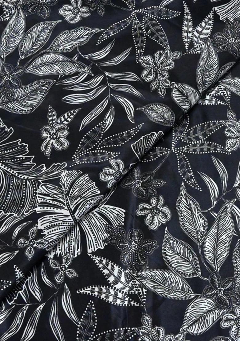 Girls Black Crepe Floral Printed Lehenga Set