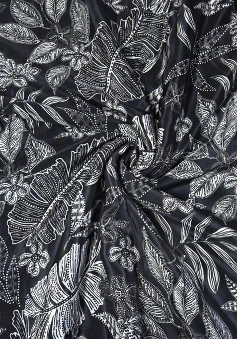 Girls Black Crepe Floral Printed Lehenga Set