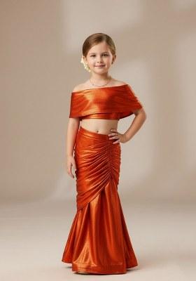 Girls Red Georgette Fusion Set