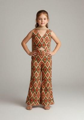 Girls Multicolor Rayon Ikat Printed Fusion Set