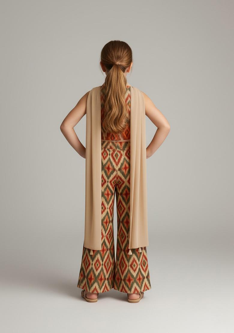 Girls Multicolor Rayon Ikat Printed Fusion Set - Indya