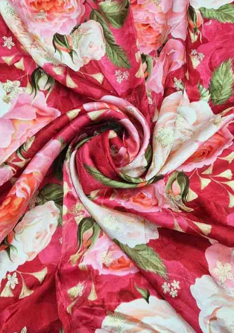 Girls Red Satin Floral Printed Fusion Set - Indya