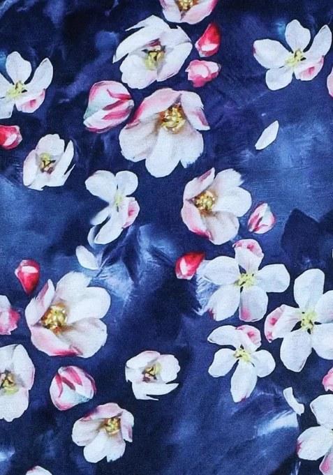 Girls Blue Satin Floral Printed Short Kurta With Plazzo