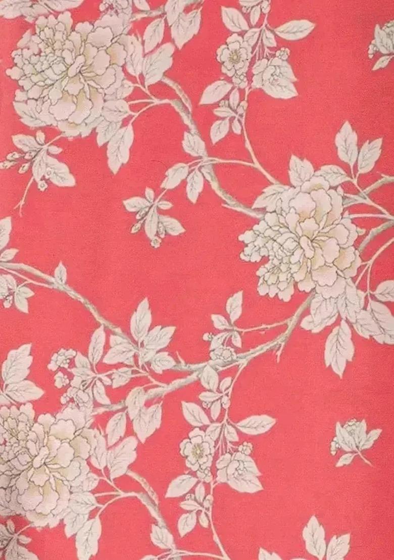 Girls Peach Satin Floral Printed Short Kurta With Palazzo - Indya