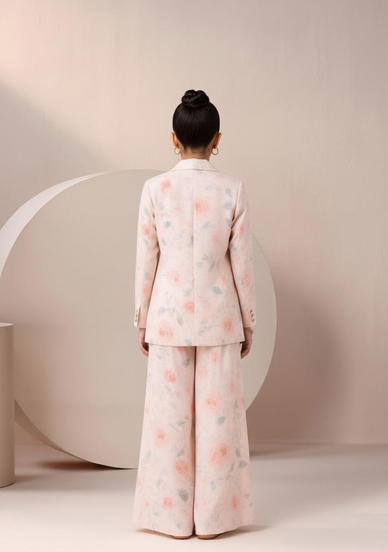 Girls Pastel Pink Satin Floral Printed Fusion Set - Indya