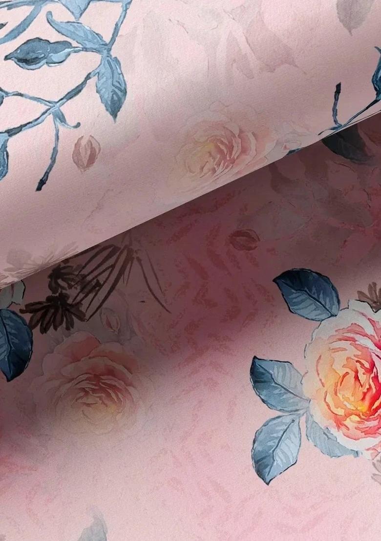 Girls Pastel Pink Satin Floral Printed Fusion Set - Indya