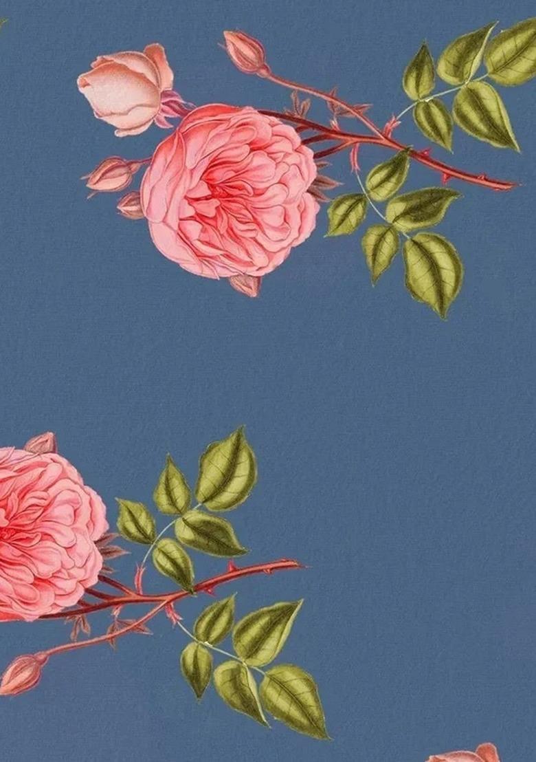 Girls Blue Satin Floral Printed Fusion Set - Indya