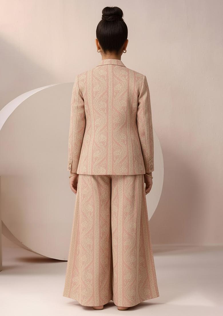 Girls Pink Satin Floral Printed Fusion Set - Indya