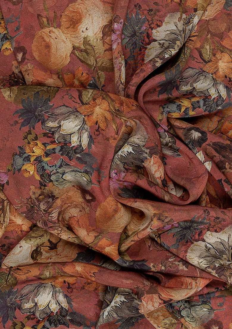 Girls Brown Crepe Floral Printed Fusion Set - Indya