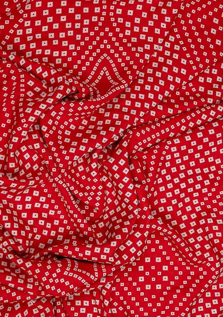 Girls Red Crepe Bandhani Printed Fusion Set - Indya