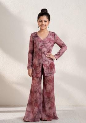 Girls Mauve Georgrtte Abstract Printed Fusion Set