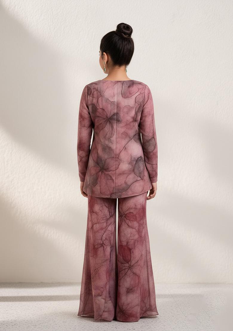 Girls Mauve Georgrtte Abstract Printed Fusion Set - Indya