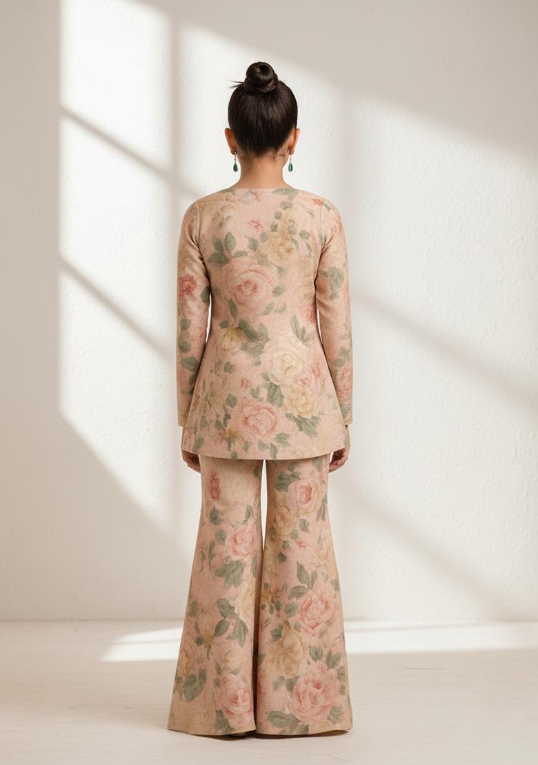 Girls Light Pink Georgette Floral Printed Fusion Set - Indya