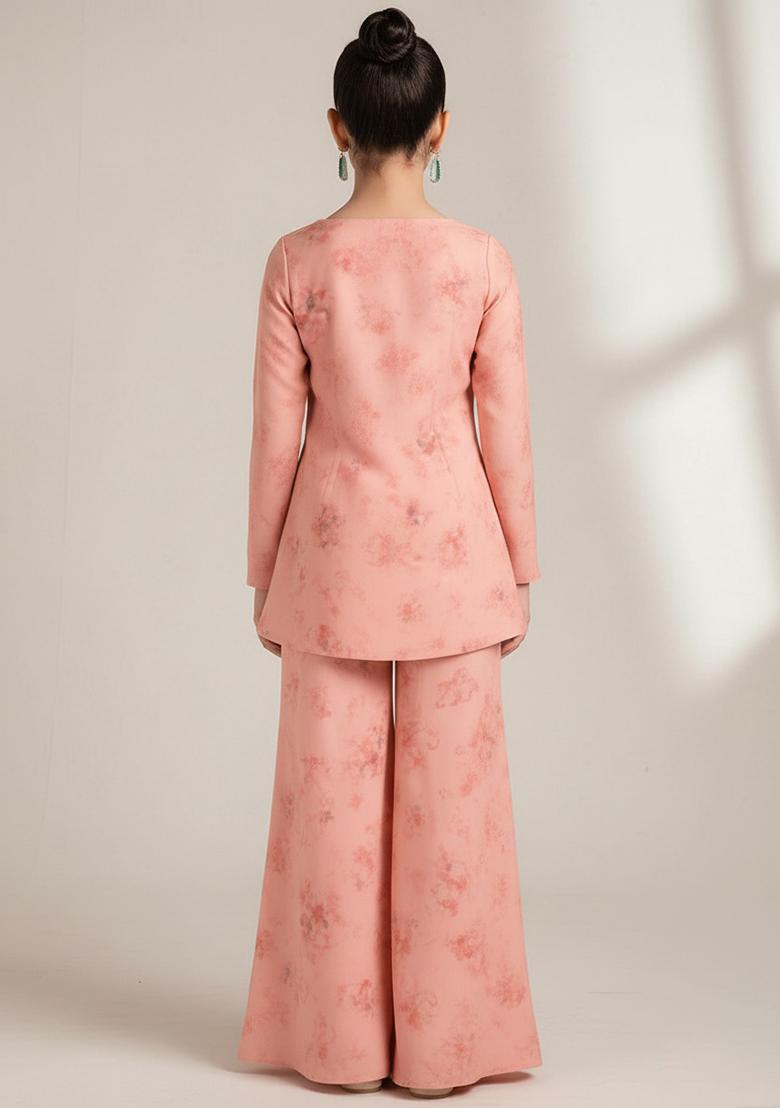 Girls Peach Georgette Floral Printed Fusion Set - Indya