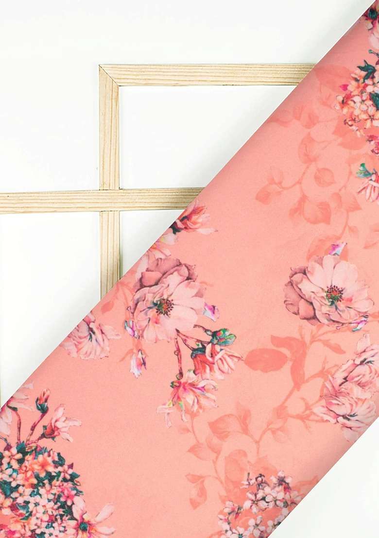 Girls Peach Georgette Floral Printed Fusion Set - Indya