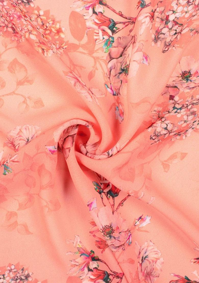 Girls Peach Georgette Floral Printed Fusion Set - Indya