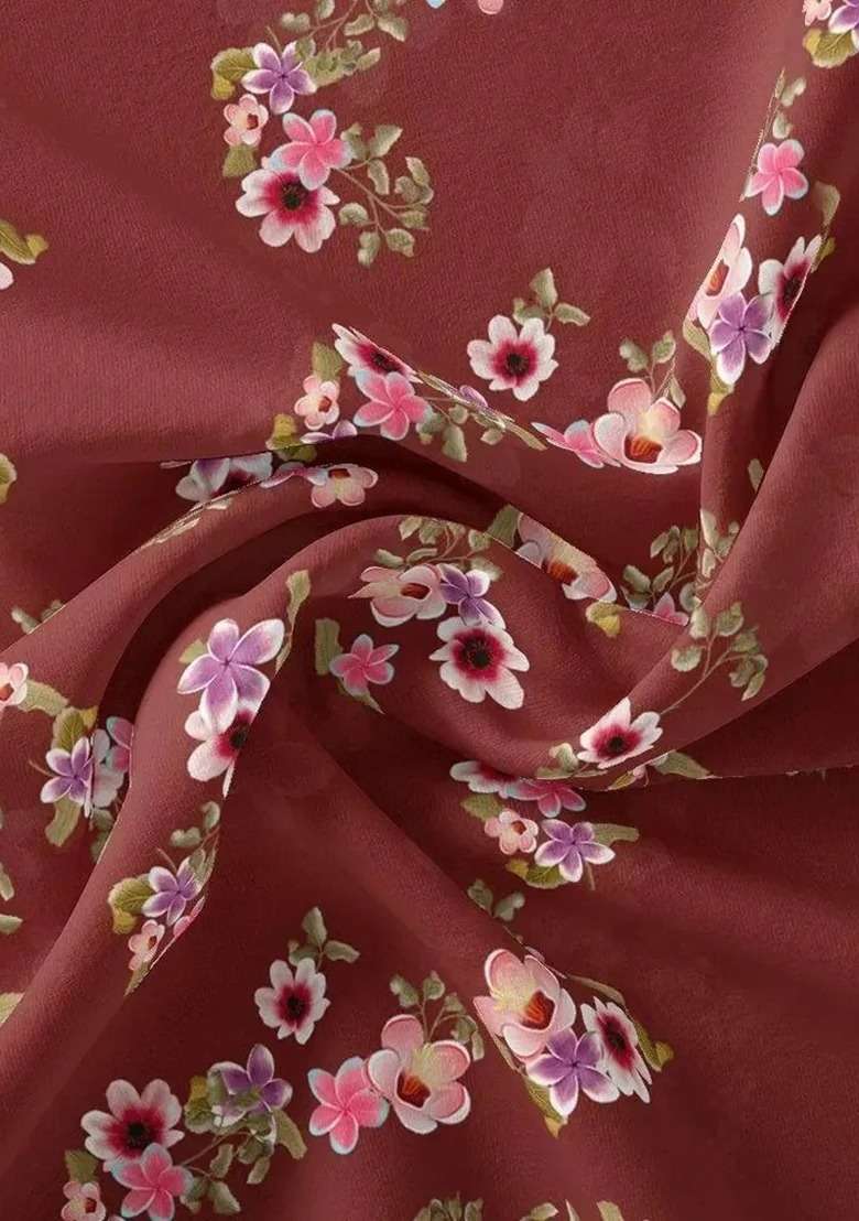 Girls Maroon Georgette Floral Printed Fusion Set - Indya