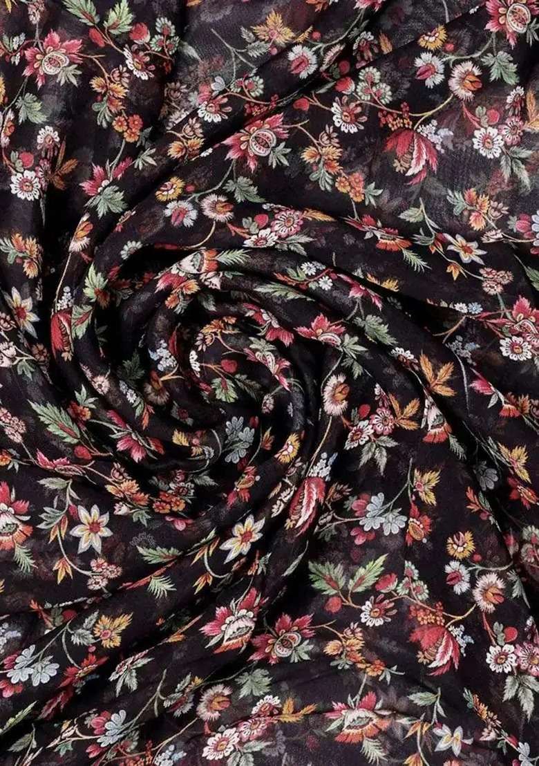 Girls Black Georgette Floral Printed Short Kurta With Palazzo - Indya