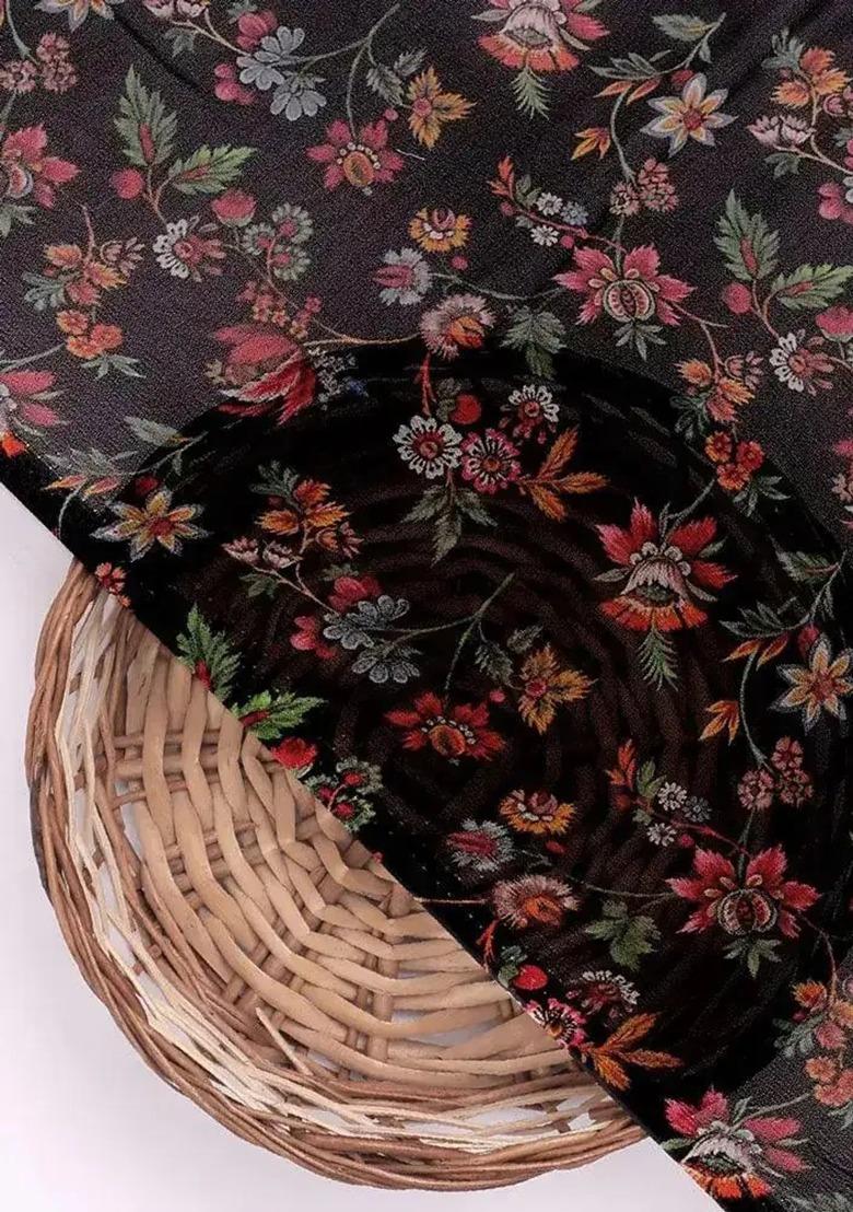 Girls Black Georgette Floral Printed Short Kurta With Palazzo - Indya