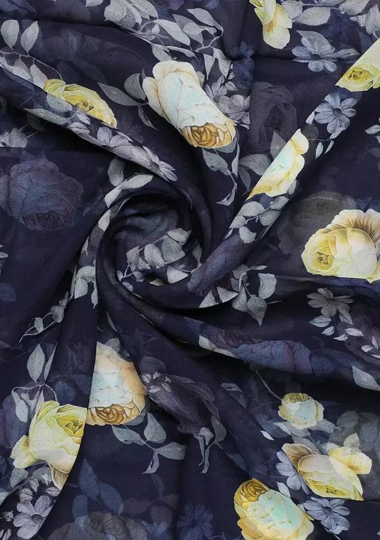 Girls Blue Georgette Floral Printed Short Kurta With Palazzo