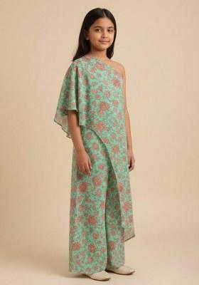 Girls Mint Green Floral Printed Fusion Set