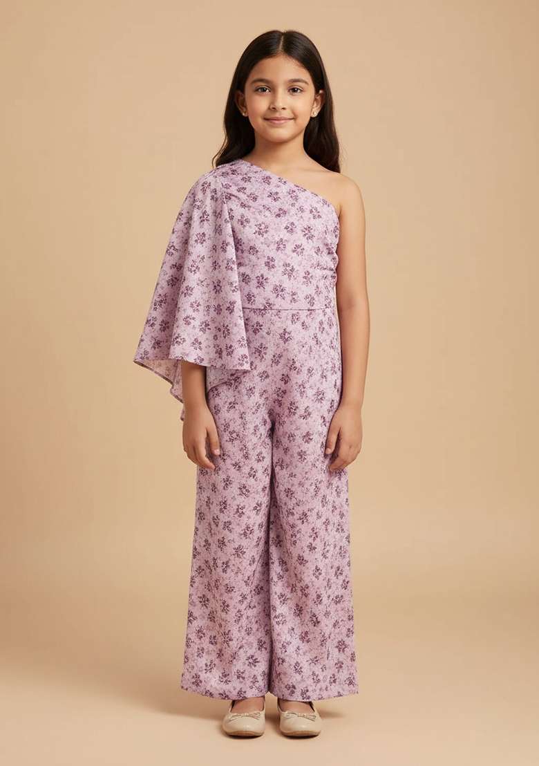 Girls Pink Floral Printed Fusion Set - Indya