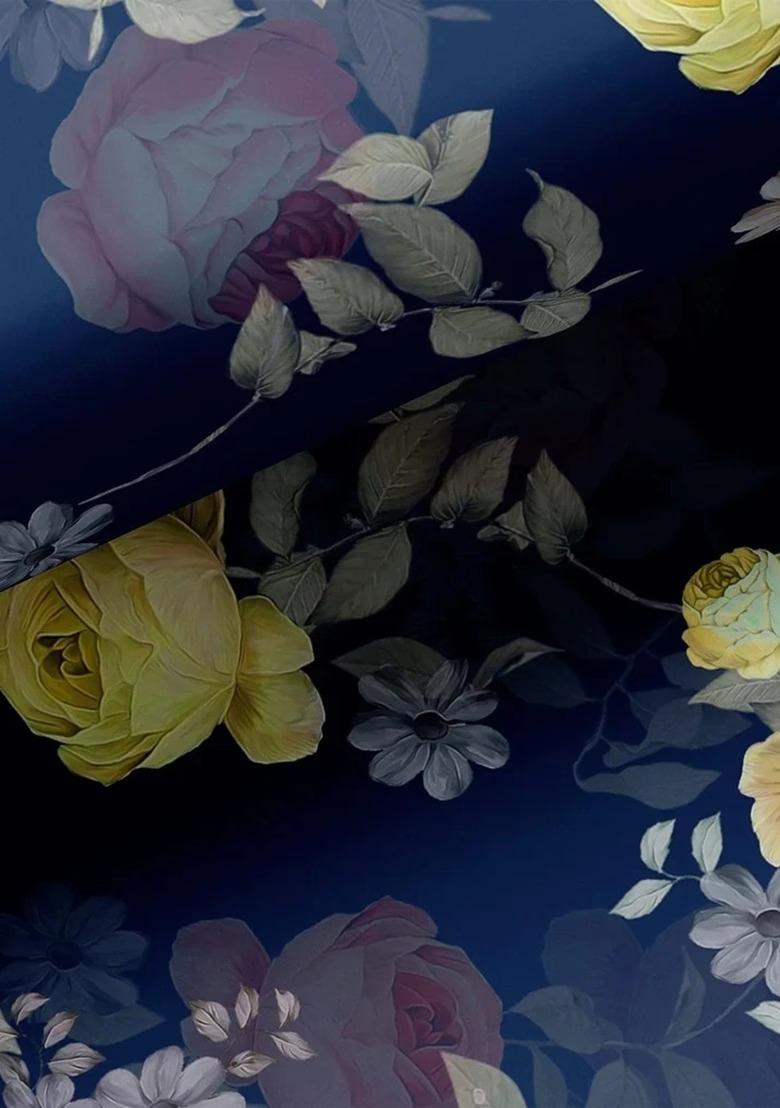 Girls Dark Blue Floral Printed Fusion Set - Indya