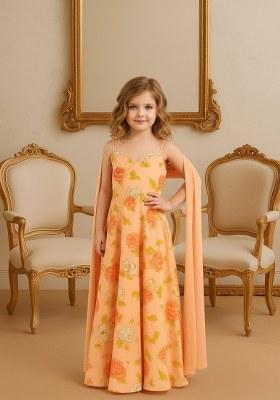 Girls Peach Georgette Floral Printed Anarkali Set