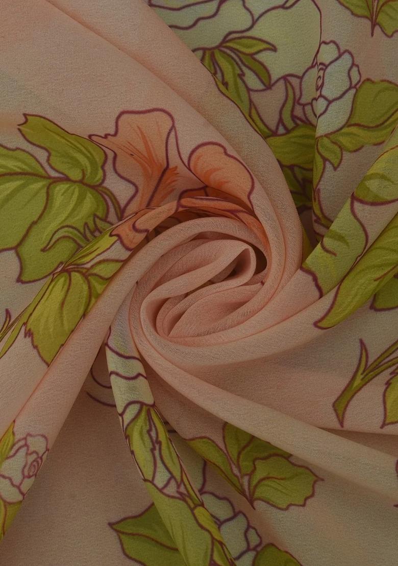 Girls Peach Georgette Floral Printed Anarkali Set