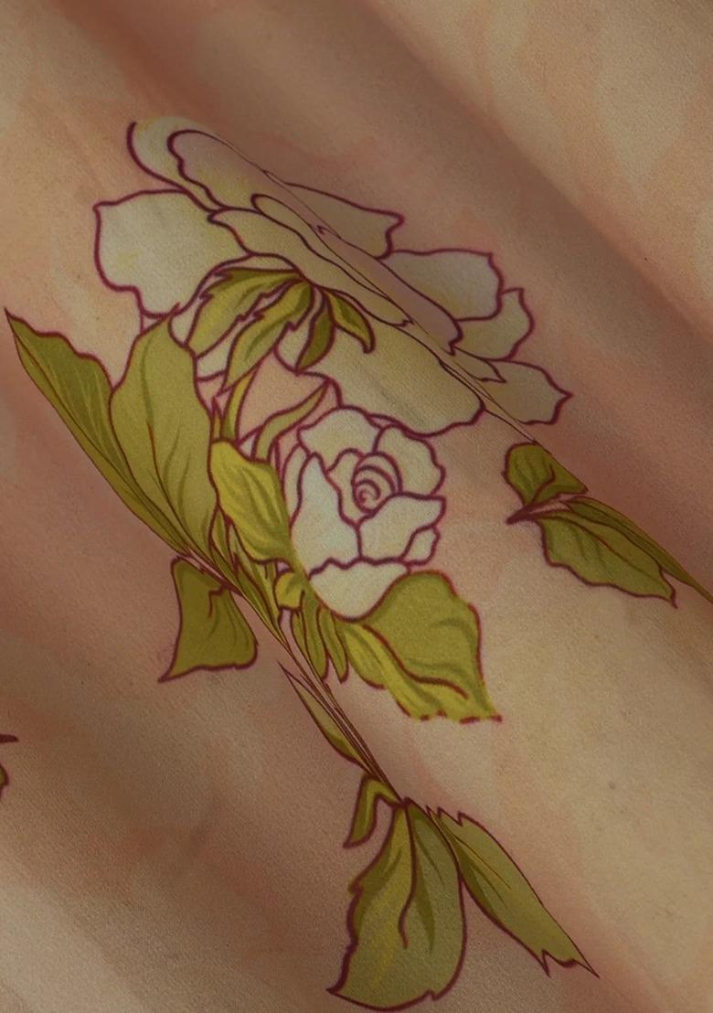 Girls Peach Georgette Floral Printed Anarkali Set