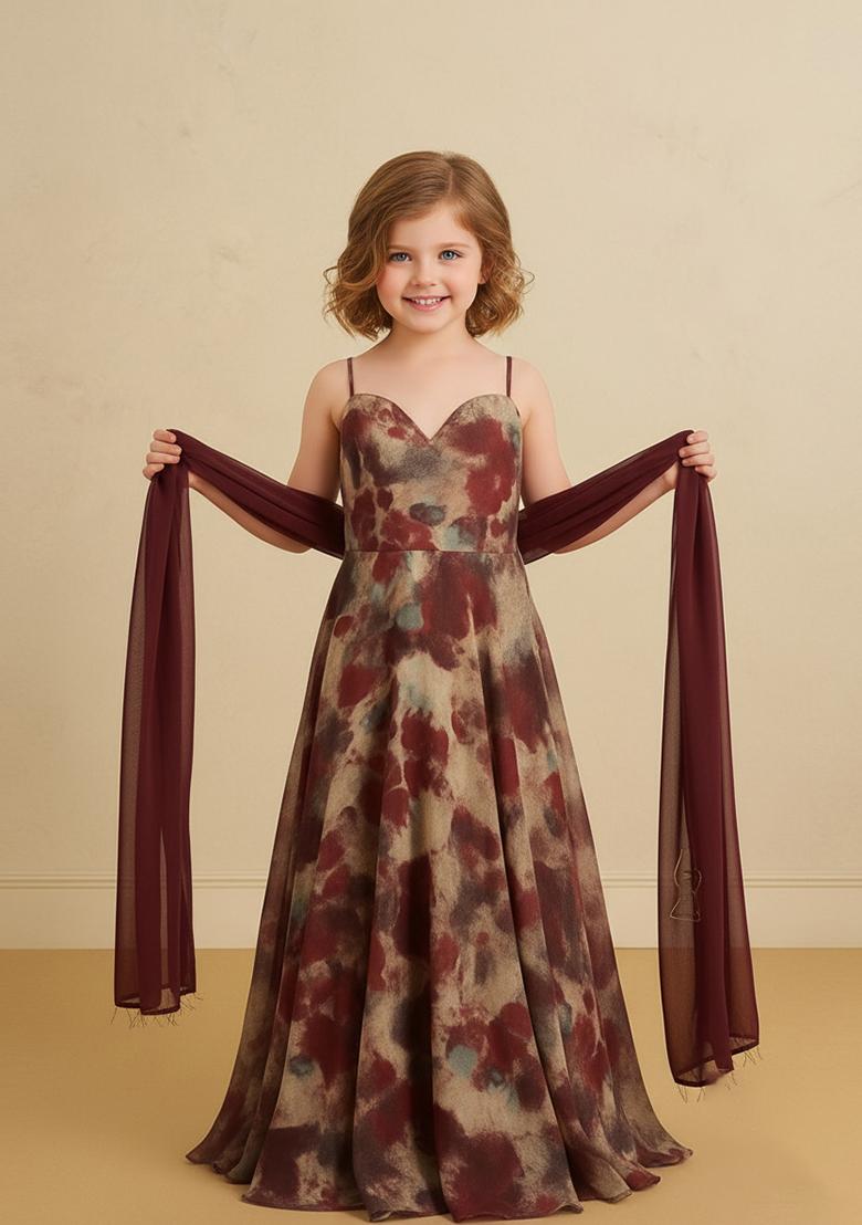 Girls Multicolor Georgette Abstract Printed Anarkali Set