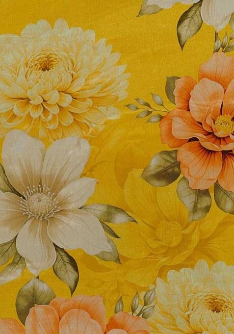 Girls Yellow Chiffon Floral Printed Fusion Set