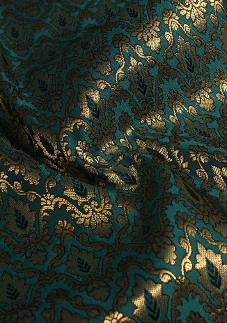 Girls Teal Blue Brocade Kurta Set