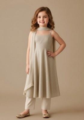 Girls White Georgette Embroidered Anarkali Set