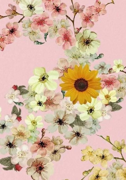 Girls Pink Satin Floral Printed Kurta Set