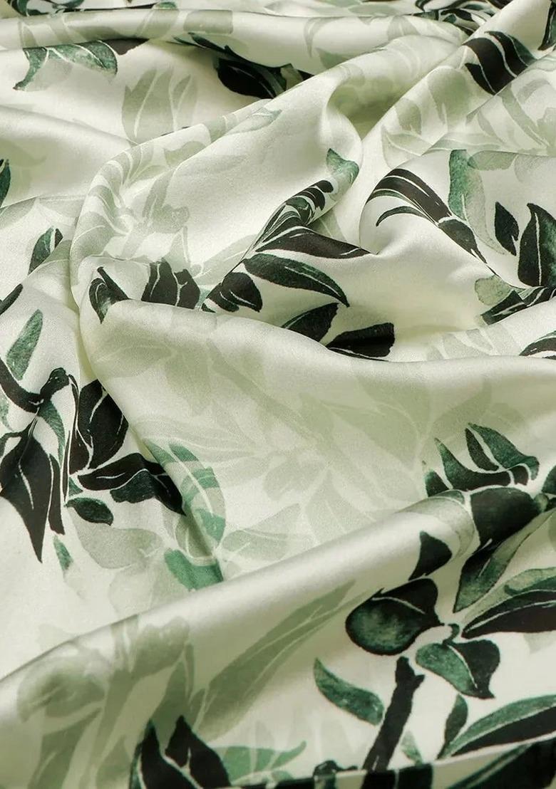 Girls Green Satin Floral Printed Kurta Set - Indya