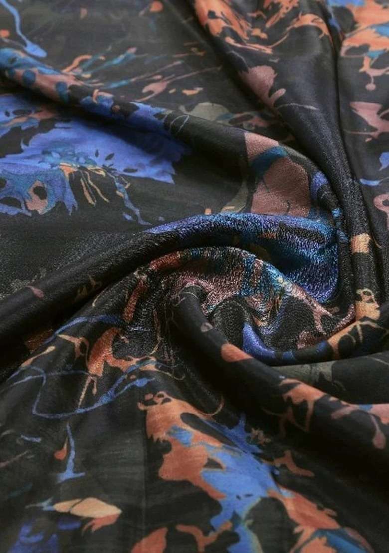 Girls Black Chinon Abstract Printed Kurta Set - Indya