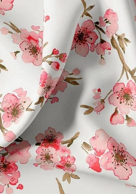 Girls White Satin Floral Printed Kurta Set