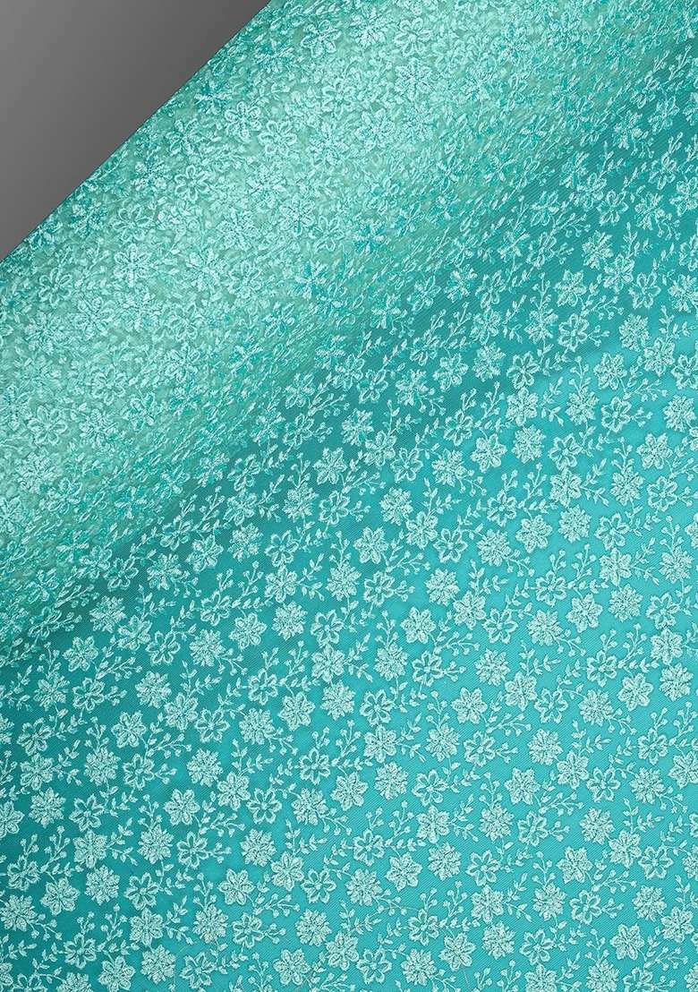 Girls Sky Blue Net Embroidered Gown - Indya