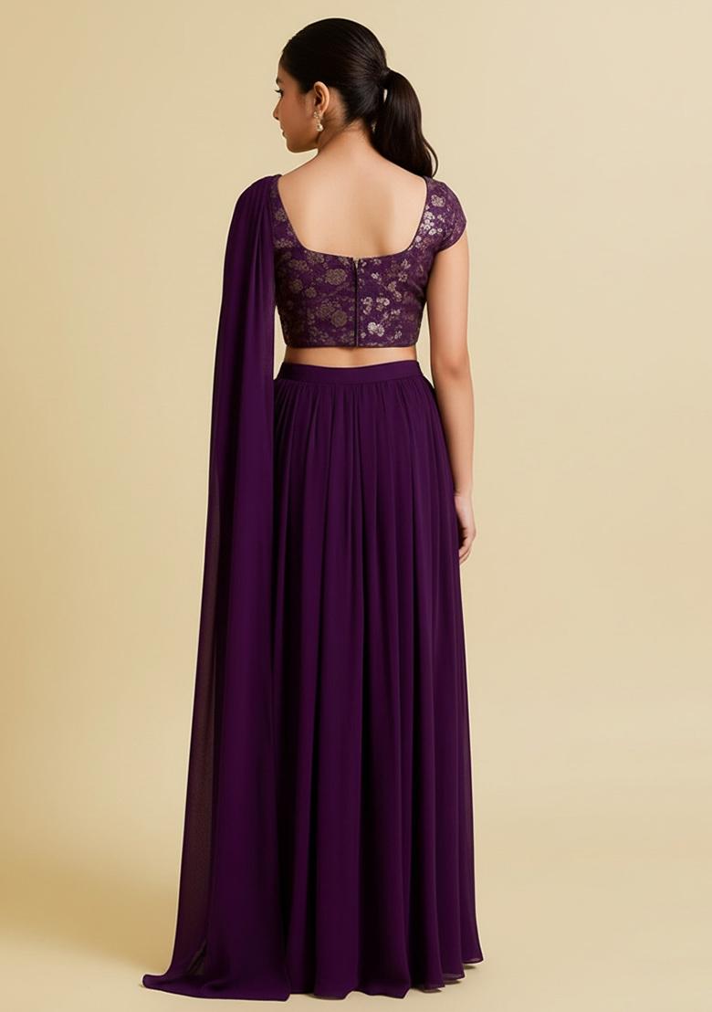 Girls Purple Georgette Embroidered Fusion Set - Indya